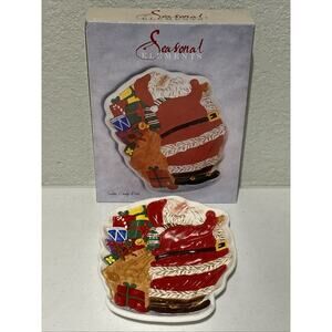 Santa Claus Ceramic Cookie Candy Dish Christmas Plate Seasonal Elements NEW